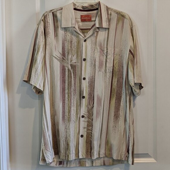 Tommy Bahama Shirt Men Medium Button Front Hawaiian Birds of Paradise 100% Silk - Picture 1 of 16